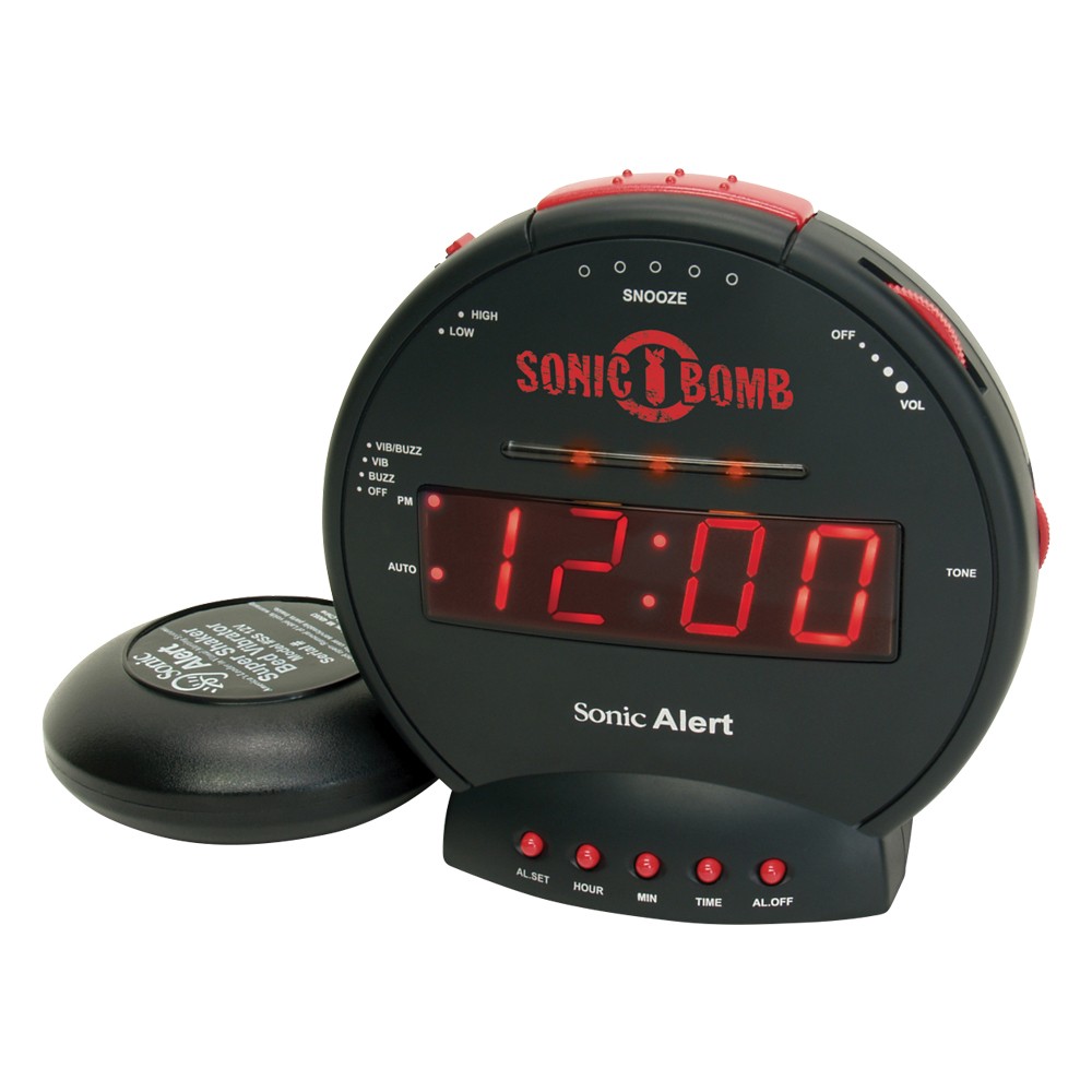 Sonic Alert Sonic Bomb SBB500ss Vibrating Alarm Clock in Stealth Grey